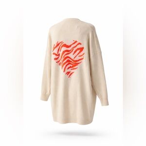 New with Tag $75 Crown & Ivy Cream Oversized Cardigan Heart Sweater Sz L